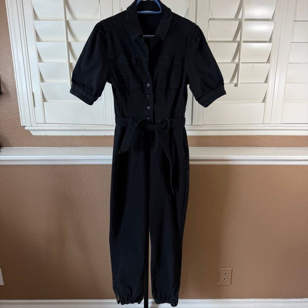 Paige Black Mayslie Utility Jumpsuit Puff Sleeves One Piece Urban Edgy Goth Sz 4